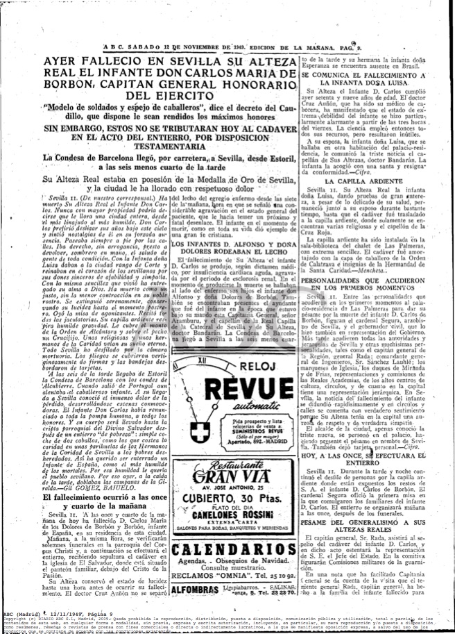 Noticia del fallecimiento en ABC